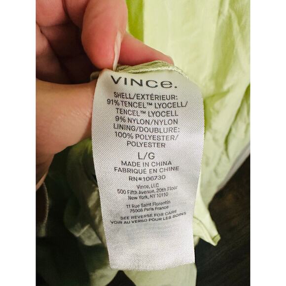 VINCE Sweet Grass Green Bow Pleated Back Maxi Dress Size Large - Picture 8 of 13